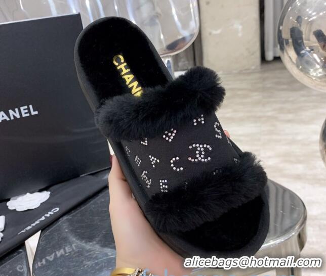 Good Quality Chanel Crystal CC Platform Sandals 22058 Black