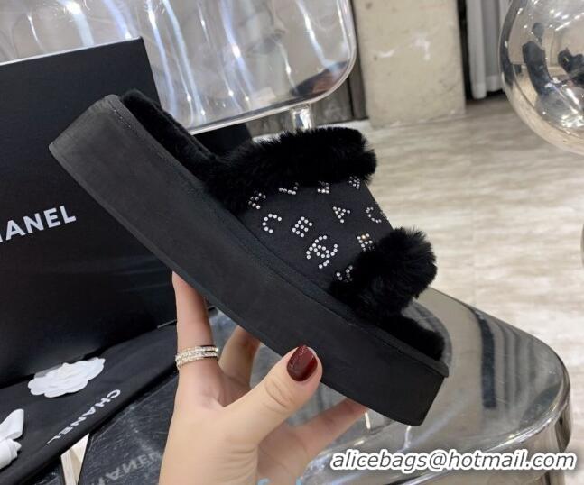 Good Quality Chanel Crystal CC Platform Sandals 22058 Black