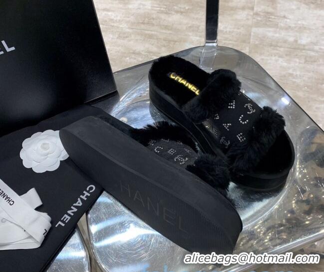 Good Quality Chanel Crystal CC Platform Sandals 22058 Black