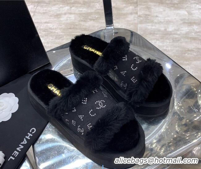 Good Quality Chanel Crystal CC Platform Sandals 22058 Black