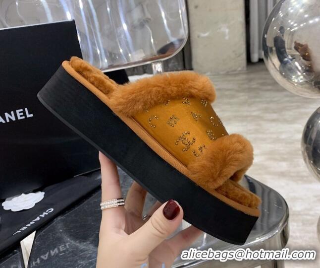 Unique Grade Chanel Crystal CC Platform Sandals 22058 Brown