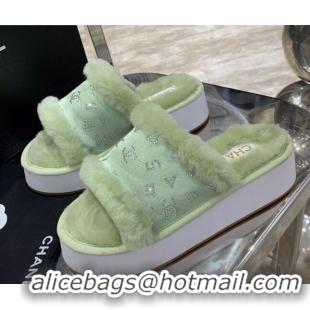 Low Price Chanel Crystal CC Platform Sandals 22058 Green