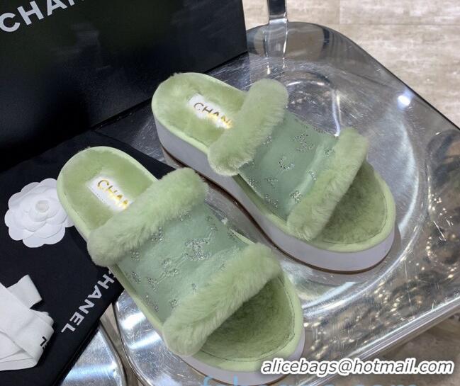 Low Price Chanel Crystal CC Platform Sandals 22058 Green