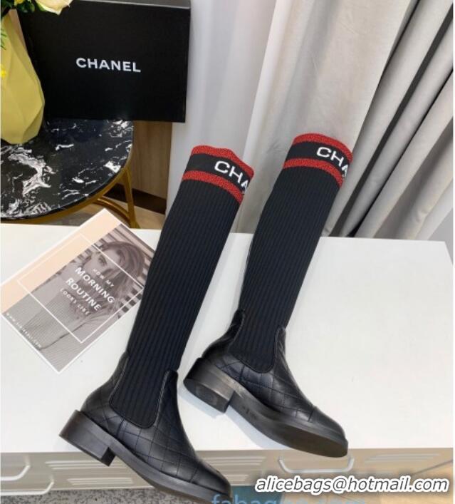 Classic Hot Chanel Knit Stretch Sock High Boots Black/Red 20102001 2020