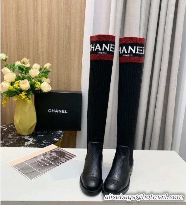 Classic Hot Chanel Knit Stretch Sock High Boots Black/Red 20102001 2020