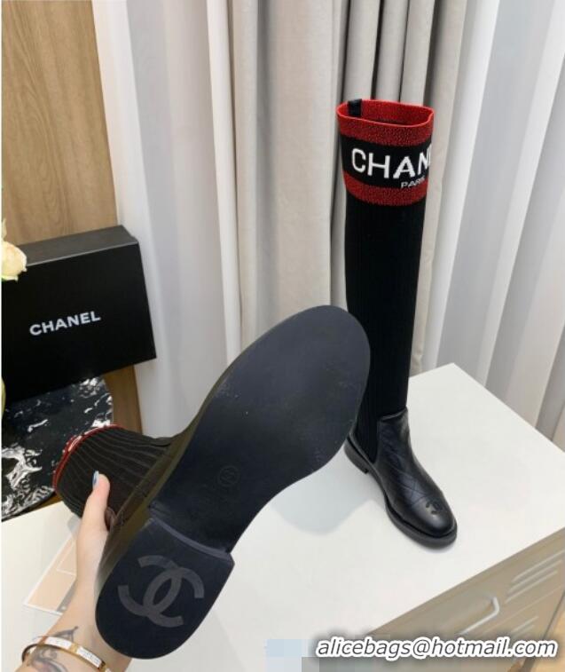 Classic Hot Chanel Knit Stretch Sock High Boots Black/Red 20102001 2020