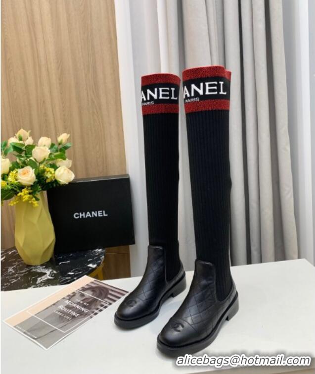 Classic Hot Chanel Knit Stretch Sock High Boots Black/Red 20102001 2020