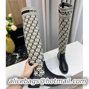 Best Price Chanel CC Allover Knit Stretch Sock High Boots 20102002 Gray/Black 2020