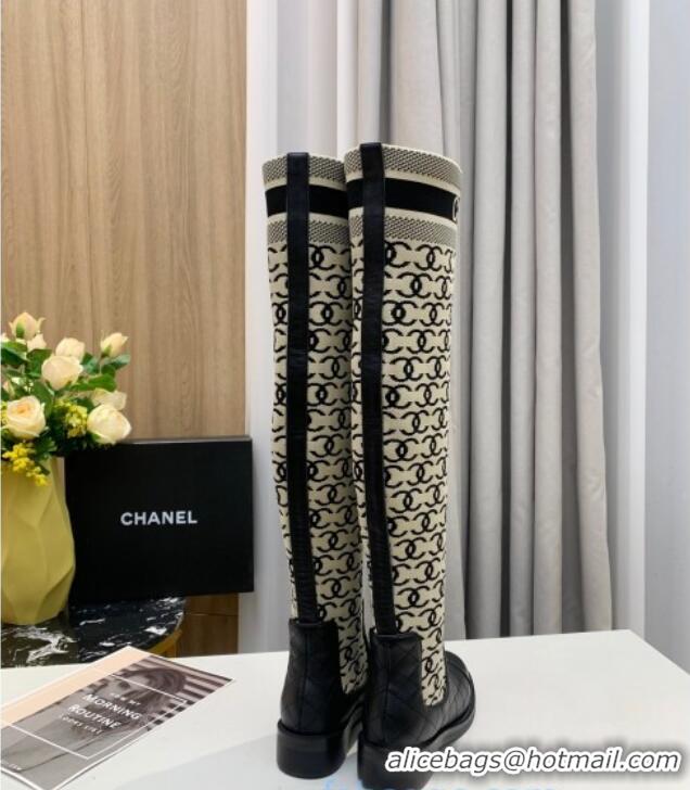 Best Price Chanel CC Allover Knit Stretch Sock High Boots 20102002 Gray/Black 2020