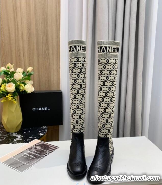 Best Price Chanel CC Allover Knit Stretch Sock High Boots 20102002 Gray/Black 2020