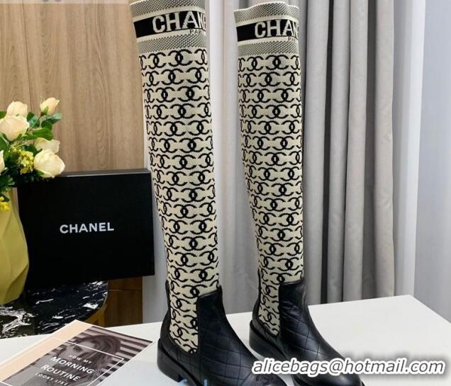 Best Price Chanel CC Allover Knit Stretch Sock High Boots 20102002 Gray/Black 2020