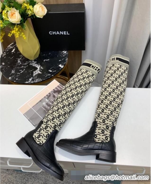 Best Price Chanel CC Allover Knit Stretch Sock High Boots 20102002 Gray/Black 2020