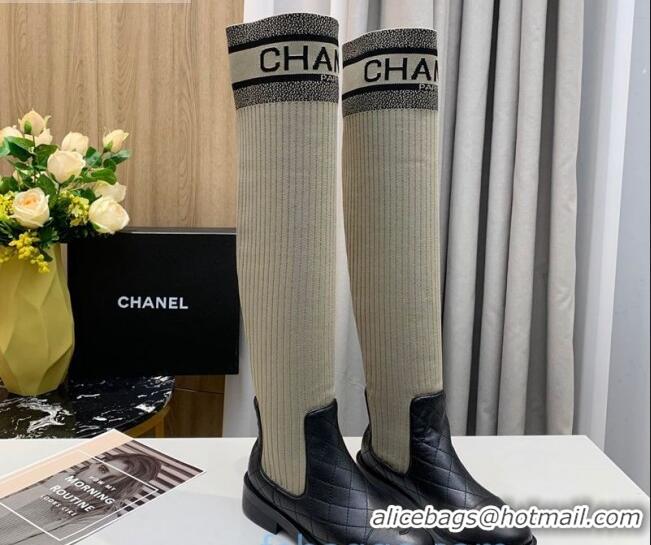 Best Price Chanel Knit Stretch Sock High Boots 20102003 Gray/Black 2020