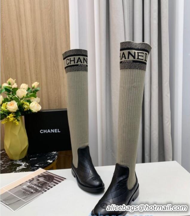 Best Price Chanel Knit Stretch Sock High Boots 20102003 Gray/Black 2020