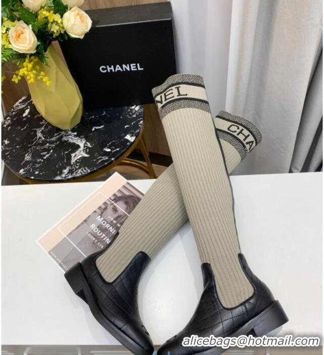 Best Price Chanel Knit Stretch Sock High Boots 20102003 Gray/Black 2020