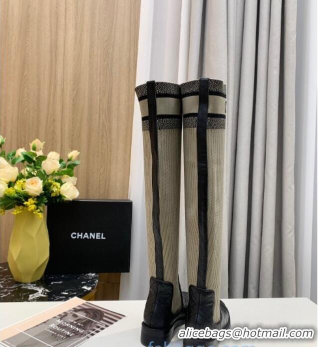 Best Price Chanel Knit Stretch Sock High Boots 20102003 Gray/Black 2020