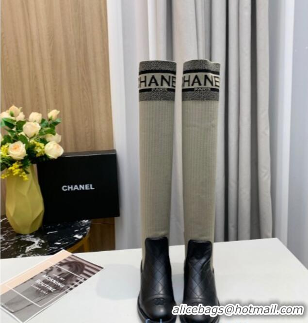 Best Price Chanel Knit Stretch Sock High Boots 20102003 Gray/Black 2020