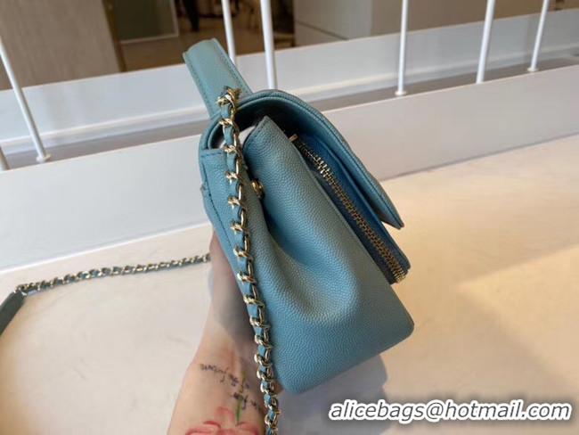 Best Grade Chanel small flap bag Calfskin & Gold-Tone Metal A93749 blue