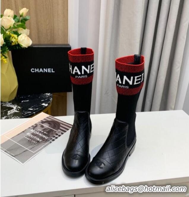 Unique Style Chanel Knit Stretch Sock Short Boots 20102004 Black/Red 2020