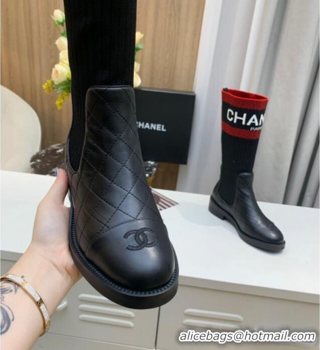 Unique Style Chanel Knit Stretch Sock Short Boots 20102004 Black/Red 2020