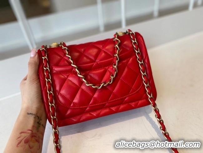 Good Looking Chanel flap bag Calfskin & Gold-Tone Metal AS2055 red