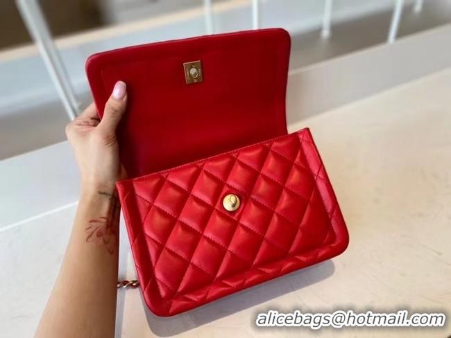 Good Looking Chanel flap bag Calfskin & Gold-Tone Metal AS2055 red