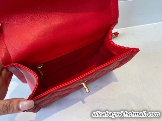 Good Looking Chanel flap bag Calfskin & Gold-Tone Metal AS2055 red