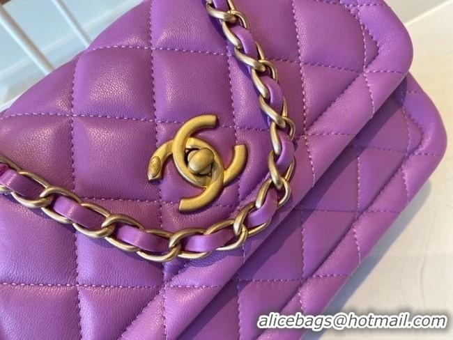 Popular Style Chanel flap bag Calfskin & Gold-Tone Metal AS2055 purple