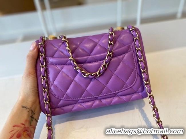 Popular Style Chanel flap bag Calfskin & Gold-Tone Metal AS2055 purple