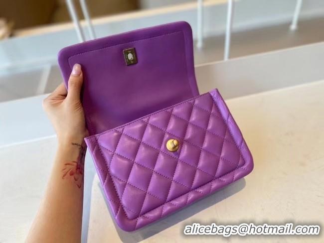 Popular Style Chanel flap bag Calfskin & Gold-Tone Metal AS2055 purple