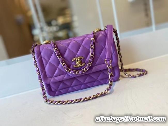 Popular Style Chanel flap bag Calfskin & Gold-Tone Metal AS2055 purple