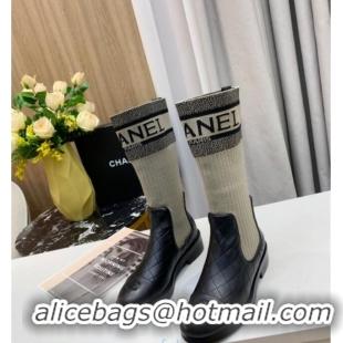 Top Design Chanel Knit Stretch Sock Short Boots 20102006 Gray 2020