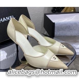 Low Price Chanel Vintage Lambskin Pumps 70mm 20101901 Cream White/Beige 2020