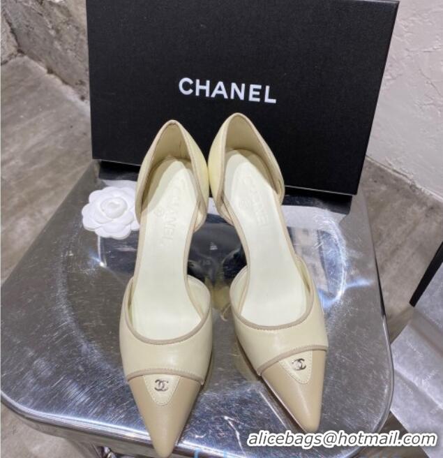 Low Price Chanel Vintage Lambskin Pumps 70mm 20101901 Cream White/Beige 2020