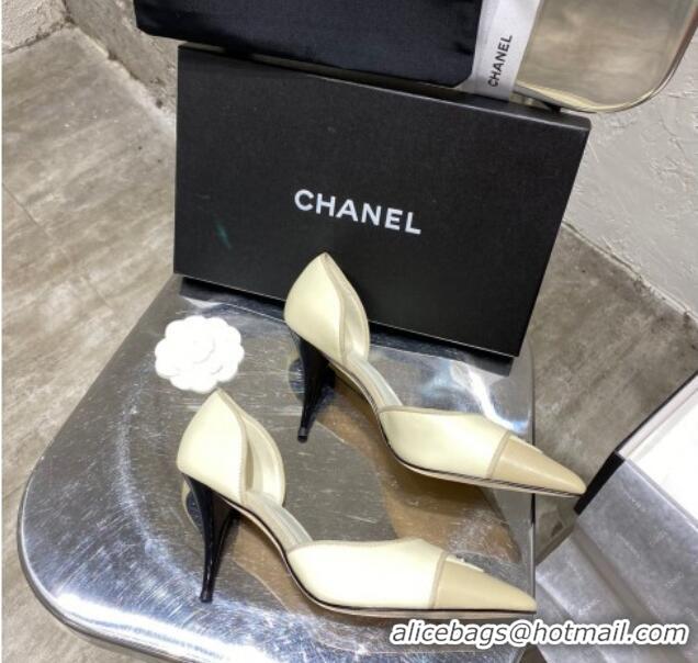 Low Price Chanel Vintage Lambskin Pumps 70mm 20101901 Cream White/Beige 2020