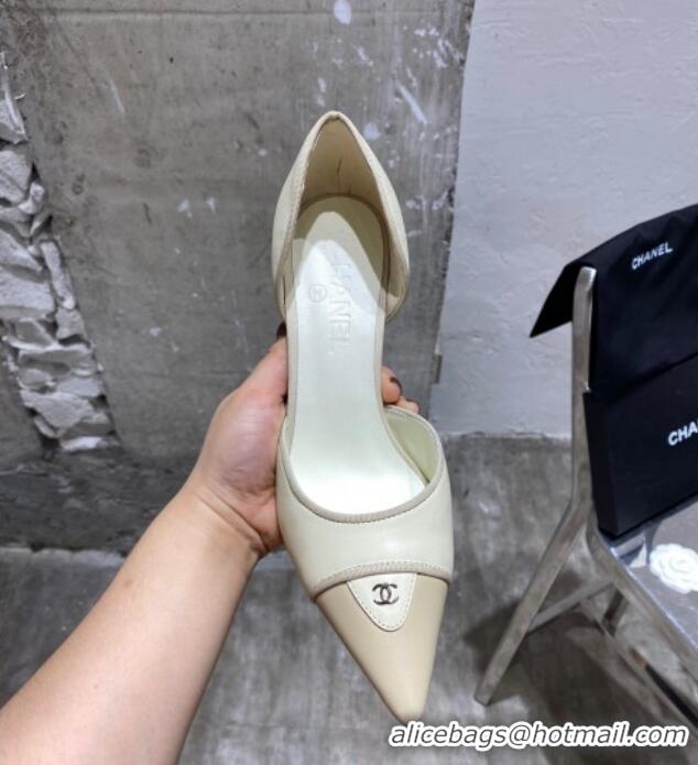 Low Price Chanel Vintage Lambskin Pumps 70mm 20101901 Cream White/Beige 2020