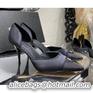 Top Quality Chanel Vintage Silk Pumps 70mm 20101903 Black 2020