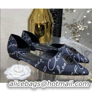 Duplicate Chanel Vintage Signature Silk Flat Ballerinas with Circle CC Charm 20101904 Navy Blue 2020