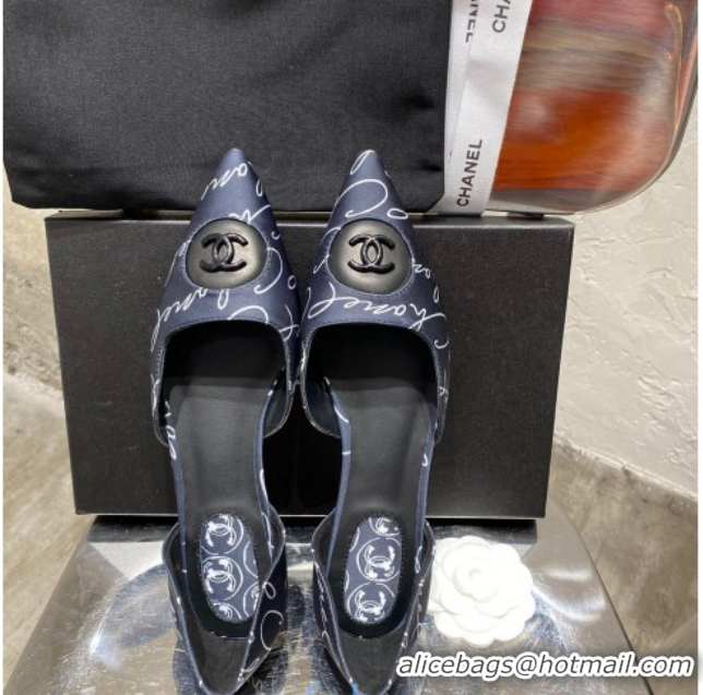 Duplicate Chanel Vintage Signature Silk Flat Ballerinas with Circle CC Charm 20101904 Navy Blue 2020