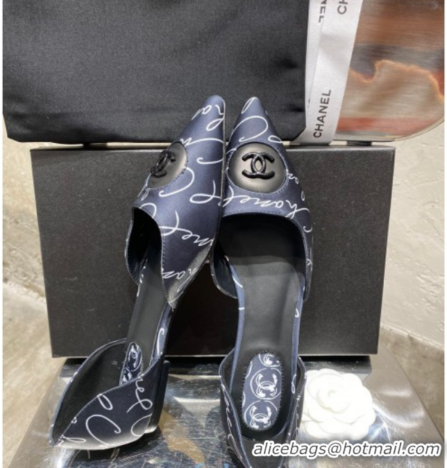 Duplicate Chanel Vintage Signature Silk Flat Ballerinas with Circle CC Charm 20101904 Navy Blue 2020