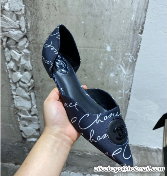 Duplicate Chanel Vintage Signature Silk Flat Ballerinas with Circle CC Charm 20101904 Navy Blue 2020