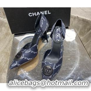 Top Design Chanel Vintage Signature Silk Flat Ballerinas with Circle CC Charm 70mm 20101904 Navy Blue 2020