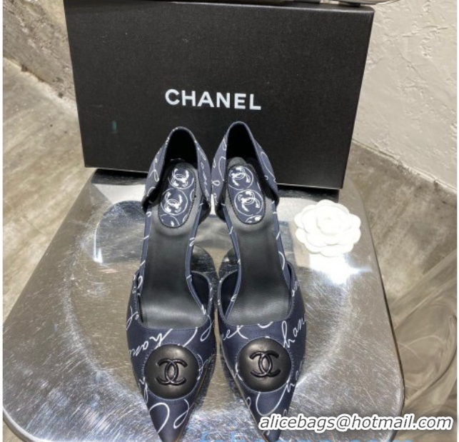 Top Design Chanel Vintage Signature Silk Flat Ballerinas with Circle CC Charm 70mm 20101904 Navy Blue 2020