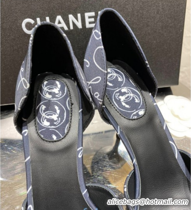 Top Design Chanel Vintage Signature Silk Flat Ballerinas with Circle CC Charm 70mm 20101904 Navy Blue 2020