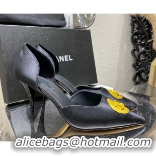 Low Price Chanel Vintage Signature Silk Pumps with Circle CC Charm 70mm 20101907 Black 2020