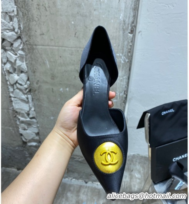 Low Price Chanel Vintage Signature Silk Pumps with Circle CC Charm 70mm 20101907 Black 2020