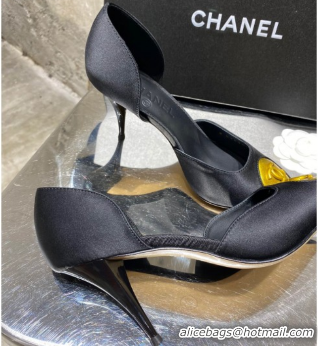 Low Price Chanel Vintage Signature Silk Pumps with Circle CC Charm 70mm 20101907 Black 2020