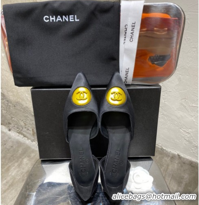 Low Price Chanel Vintage Signature Silk Pumps with Circle CC Charm 70mm 20101907 Black 2020