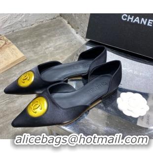 Pretty Style Chanel Vintage Signature Silk Flat Ballerinas with Circle CC Charm 20101908 Black 2020