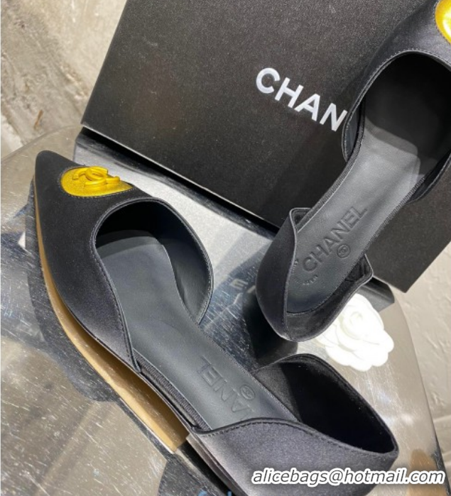 Pretty Style Chanel Vintage Signature Silk Flat Ballerinas with Circle CC Charm 20101908 Black 2020